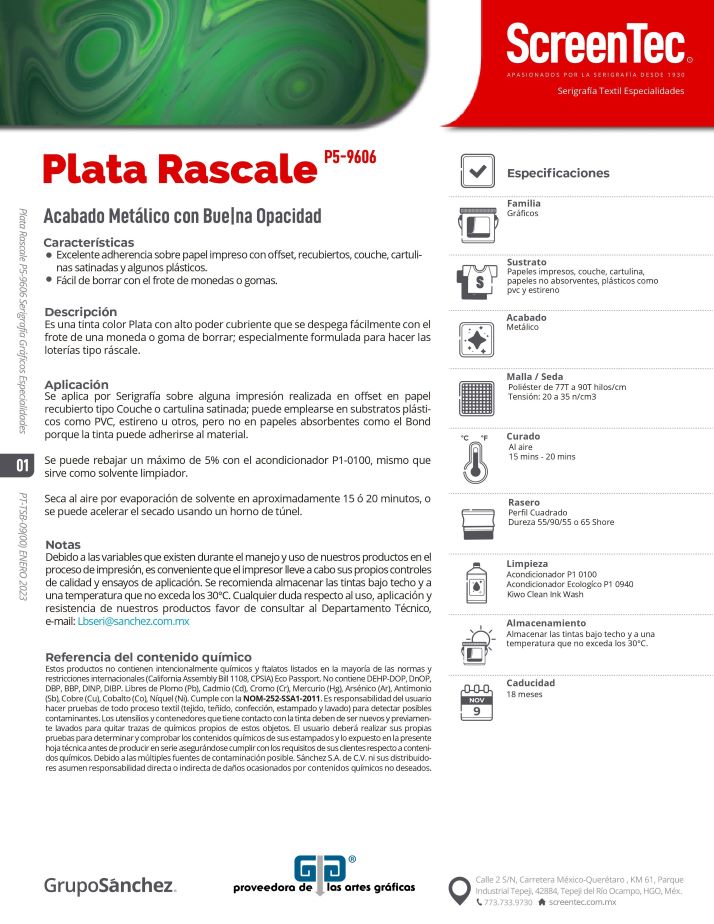 PLATA RASCALE P5 9606 1 KG, PARA IMPRESION DE RASCADITOS