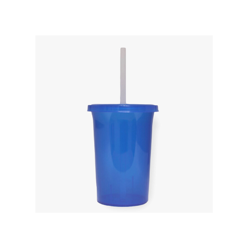 Vaso de cristal azul con luz LED de 16 onzas con tapa y popote
