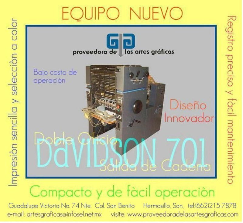 PRENSA OFFSET DAVIDSON 701 DOBLE OFICIO SALIDA DE CADENA
