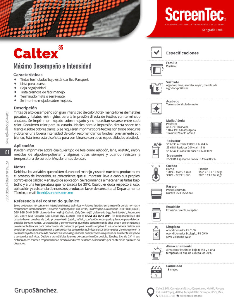 ROJO CALTEX TINTA 1 KG S5 3012. PARA TELAS: ALGODON, LANA, ACETATO, RAYON, ALGODÓN-POLIESTER.