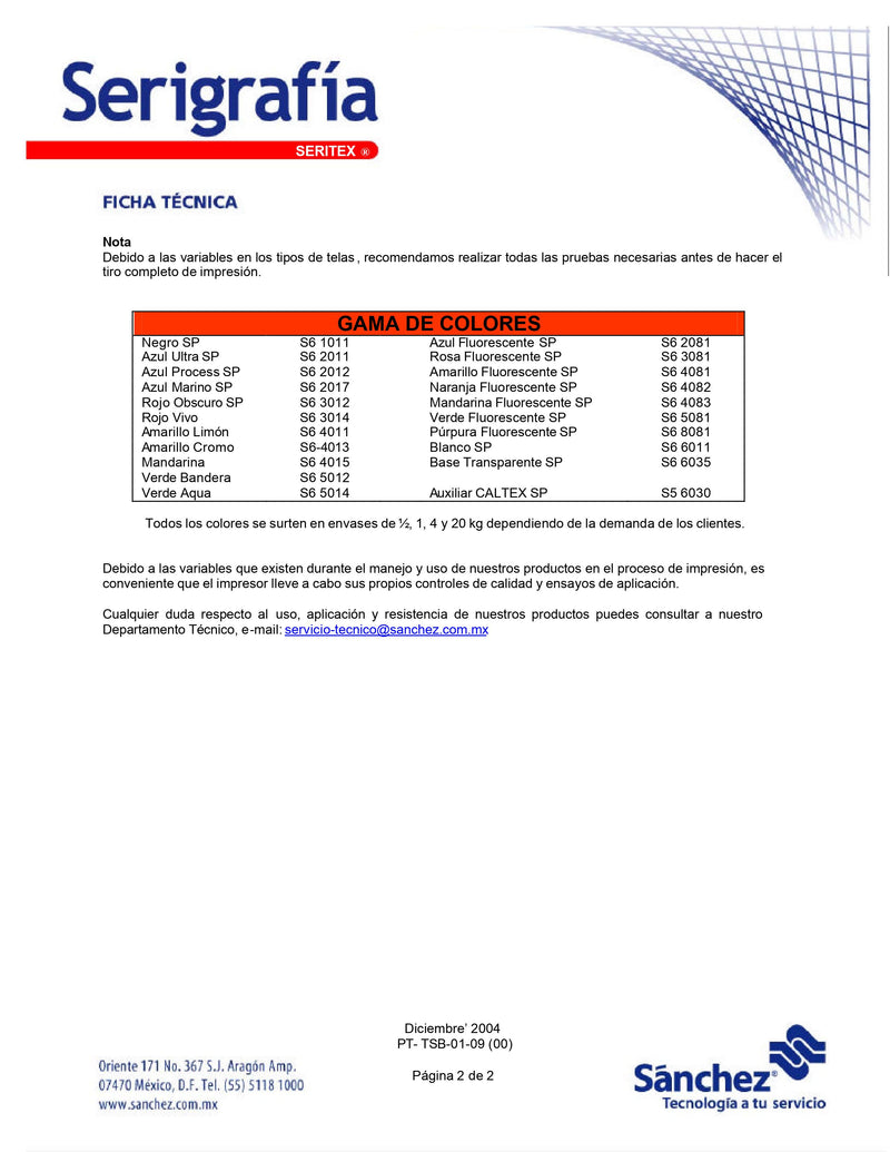 MANDARINA SERITEX TINTA 1 KG S6 4025. PARA TELAS: ALGODON, LANA, ACETATO, RAYON, ALGODÓN-POLIESTER.