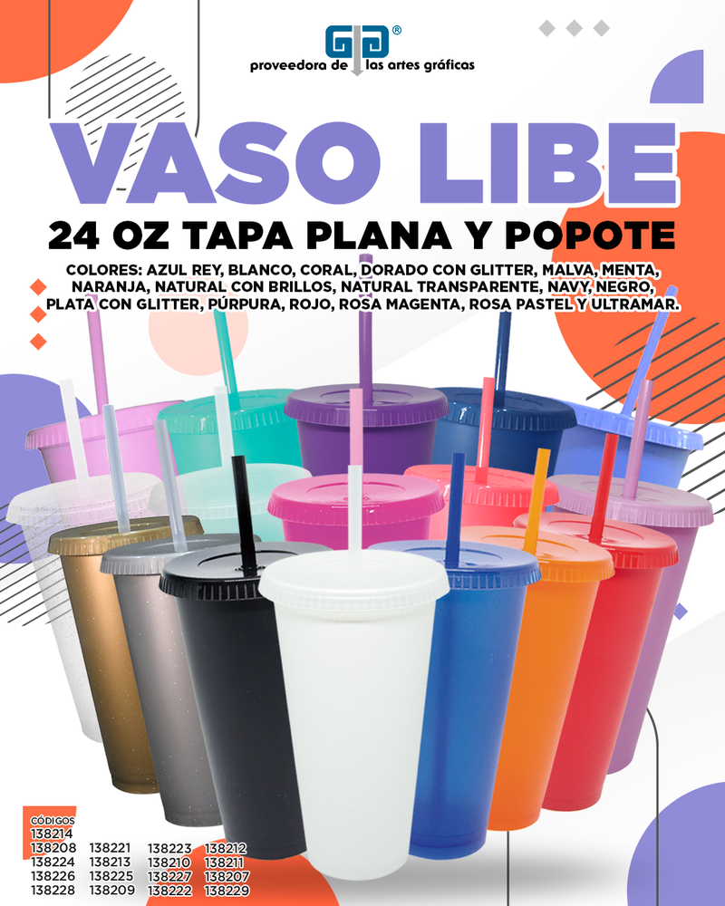 VASO LIBE 24 OZ MALVA TAPA Y POPOTE