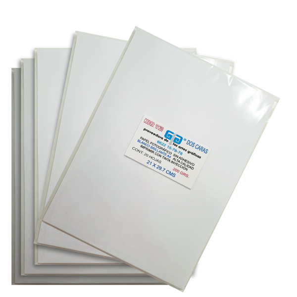 PAPEL FOTOGRAFICO BLANCO SIN ADHESIVO 200 G DOBLE CARA A4 20 HOJAS