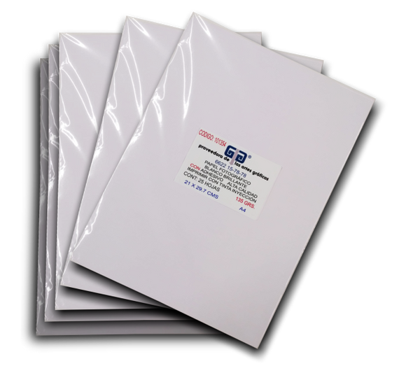 PAPEL FOTOGRAFICO BLANCO BRILLANTE 135 G CON ADHESIVO A4 CON 25 HOJAS