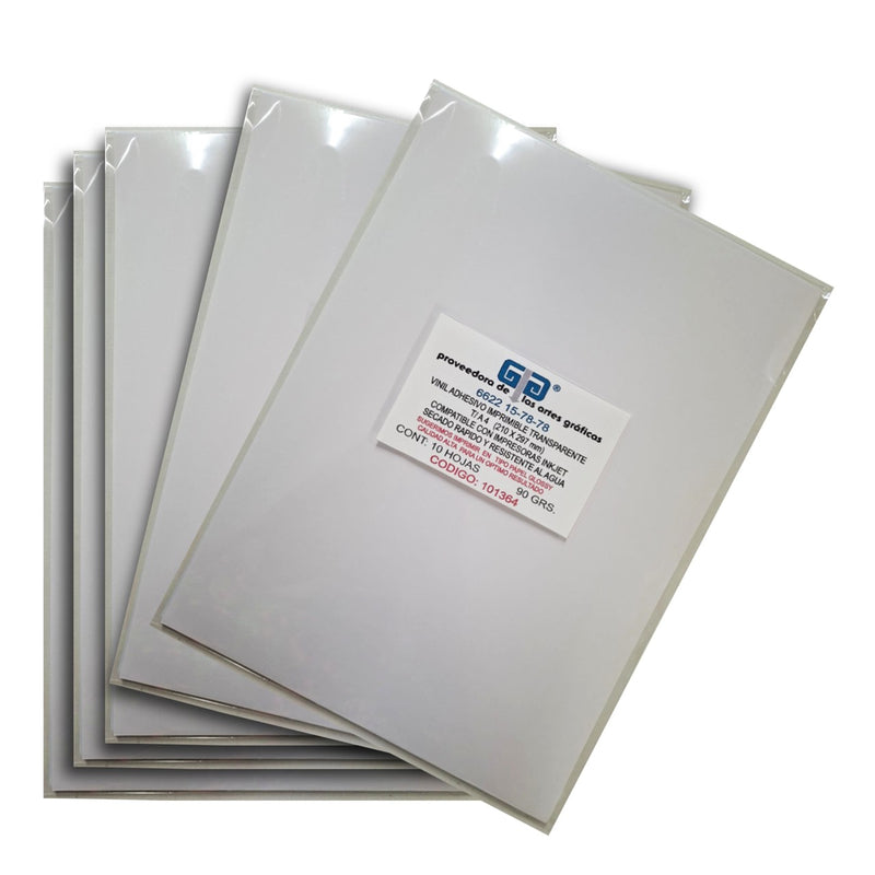 VINIL ADHESIVO IMPRIMIBLE INKJET TRANSPARENTE CRISTAL A 4  10 HOJAS