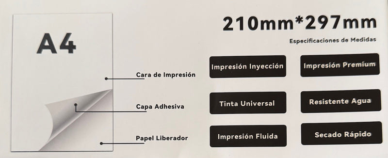 VINIL ADHESIVO IMPRIMIBLE INKJET TRANSPARENTE CRISTAL A 4  10 HOJAS