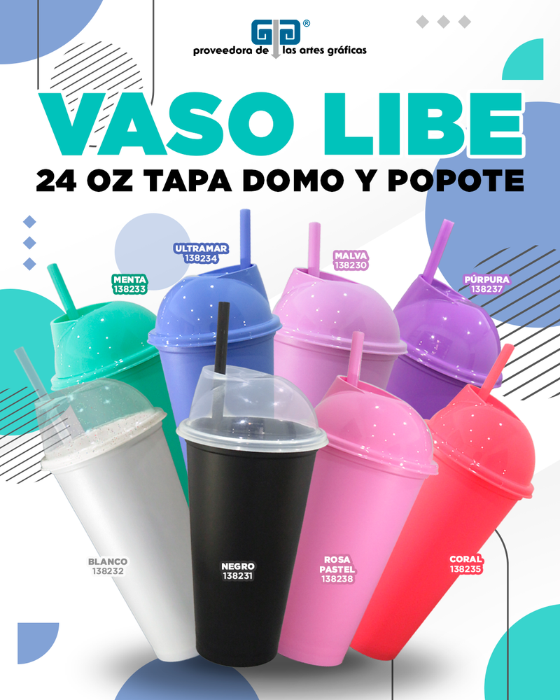 VASO LIBE 24 OZ ULTRAMAR TAPA DOMO Y POPOTE