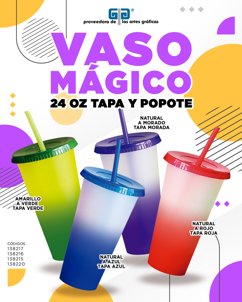 VASO MAGICO 24 OZ NATURAL  AZUL TAPA AZUL CON POPOTE