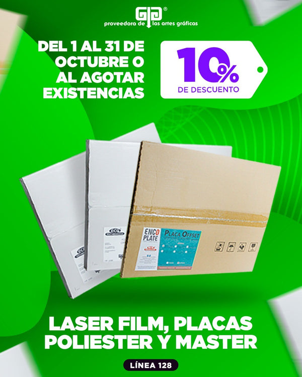 Descuento placas de poliéster y laser film  10%