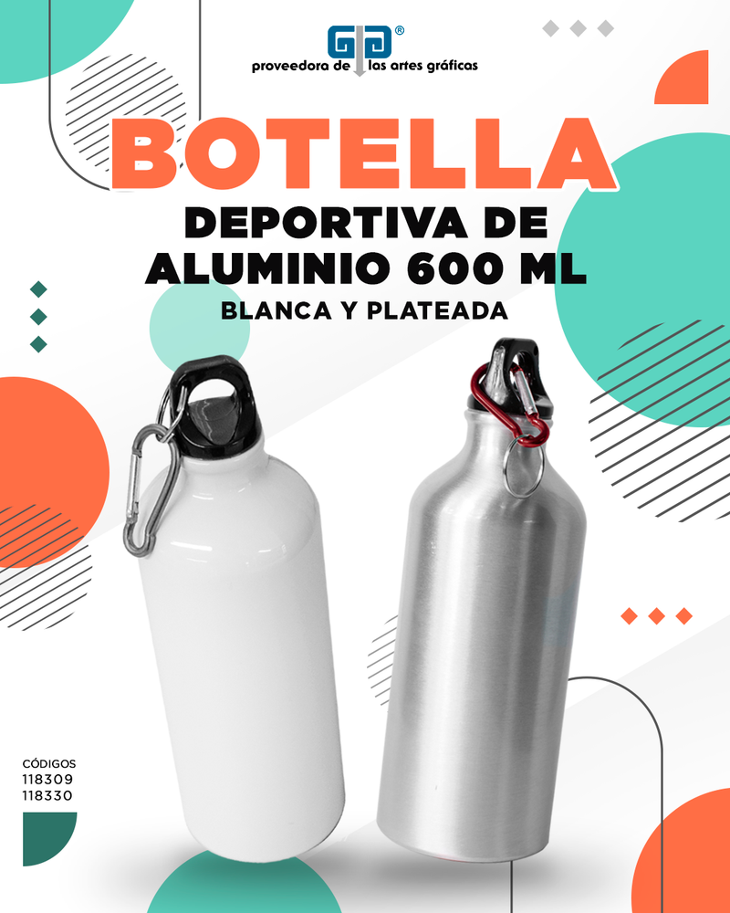 BOTELLA ALUMINIO PLATEADA DEPORTIVA PARA SUBLIMAR 600 ML SUBLIMACION ENCOGRAPHICS