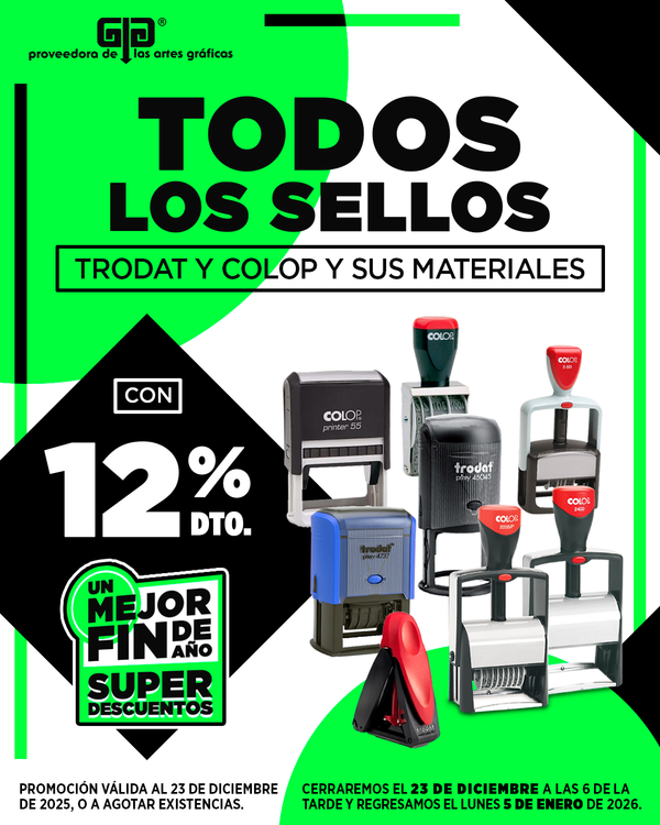 Descuento en sellos, fechadores y numeradores COLOP Y TRODAT 12 %