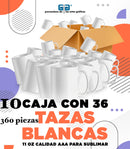 TAZA BLANCA 11 OZ 10 CAJAS TOTAL 360 PIEZAS BRILLANTE AAA PAG precio por caja con 36 piezas $626.00