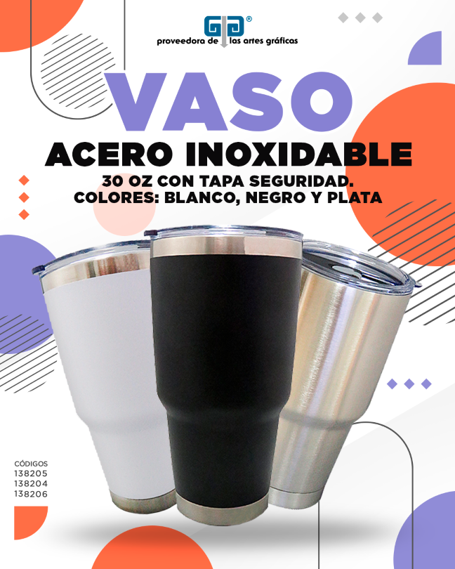 VASO ACERO INOXIDABLE 30 OZ BLANCO TAPA SEGURIDAD