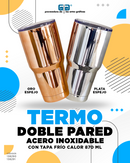 TERMO DOBLE PARED ACERO INOXIDABLE ORO ESPEJO C/TAPA  FR CAL 870ML