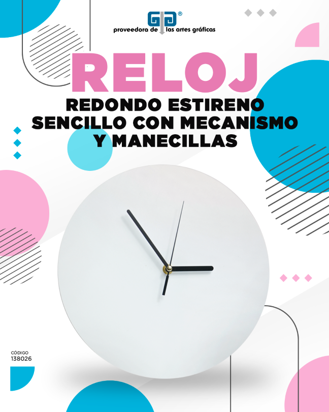 RELOJ REDONDO ESTIRENO SENCILLO CON MECANISMO Y MANECILLAS