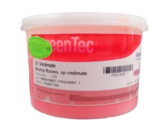 NARANJA FLUORESCENTE VINILO MATE TINTA 1 KG Q1 4082, PARA IMPRIMIR PVC Y PLASTICOS