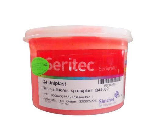 NARANJA FLUORESCENTE UNIPLAST VINILO BRILLANTE TINTA 1 KG Q4 4082, PARA PVC, PET, ESTIRENO Y PLASTICOS