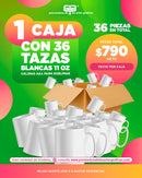 TAZA BLANCA 11 OZ CAJA CON 36 PIEZAS ACABADO BRILLANTE SUBLIMACION AAA