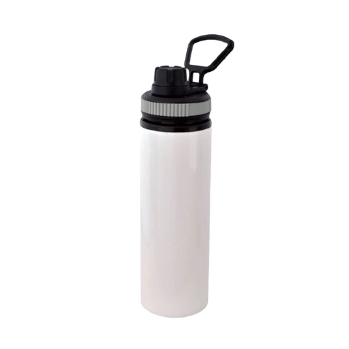 BOTELLA DE ALUMINIO BLANCA 850 ML CON TAPA Y ARO DE COLOR
