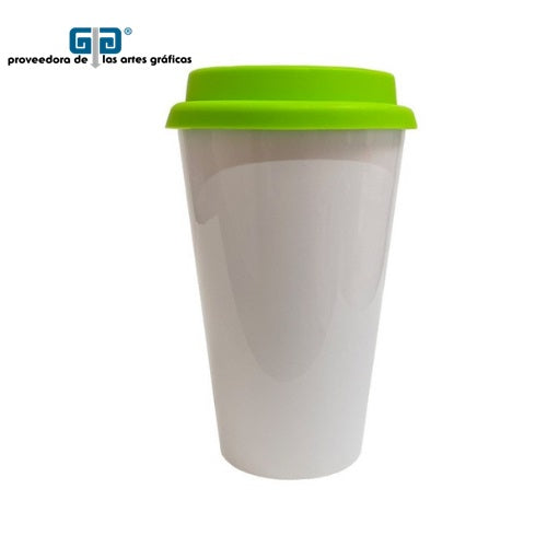 VASO CONICO CERAMICA C/TAPA SILICON VERDE 17 OZ O 500 ML PARA SUBLIMAR SUBLIMACION ENCOGRAPHICS