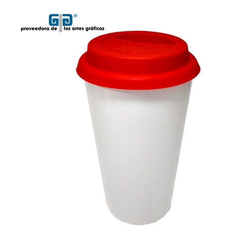 VASO CONICO CERAMICA CON TAPA SILICON ROJO 17 OZ O 500 ML PARA SUBLIMAR SUBLIMACION ENCOGRAPHICS