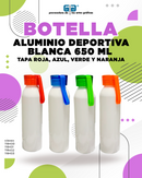 BOTELLA DE ALUMINIO BLANCA DEPORTIVA PORTABLE 650 ML COLORES