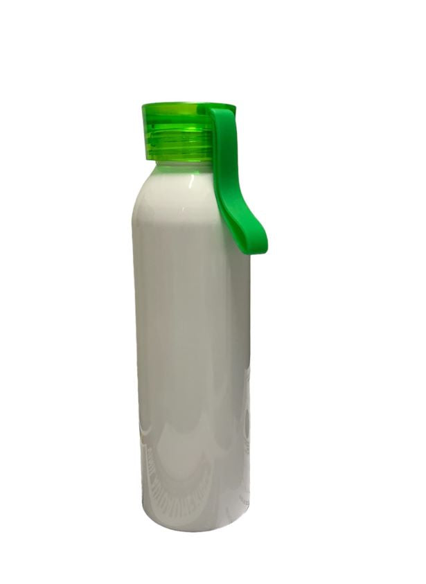 BOTELLA DE ALUMINIO PORTABLE DEPORTIVA BLANCA TAPA VERDE 650 ML