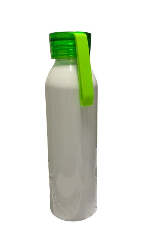 BOTELLA DE ALUMINIO PORTABLE DEPORTIVA BLANCA TAPA VERDE 650 ML