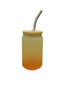 JARRA MASON DE VIDRIO ESMERILADO TRANSPARENTE DEGRADADO CON POPOTE Y TAPA 13 OZ 384 ML