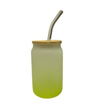 JARRA MASON DE VIDRIO ESMERILADO TRANSPARENTE DEGRADADO CON POPOTE Y TAPA 13 OZ 384 ML