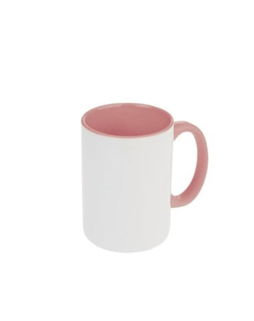 TAZA BLANCA INTERIOR Y ASA ROSA 15 OZ