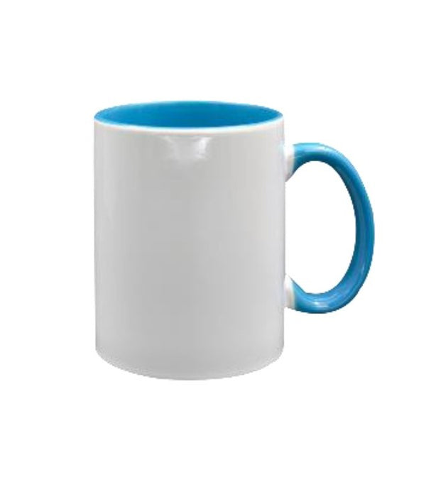 TAZA BLANCA INTERIOR Y ASA AZUL CIELO 15 OZ