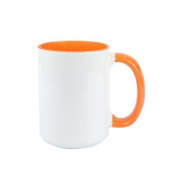 TAZA BLANCA INTERIOR Y ASA NARANJA 15 OZ