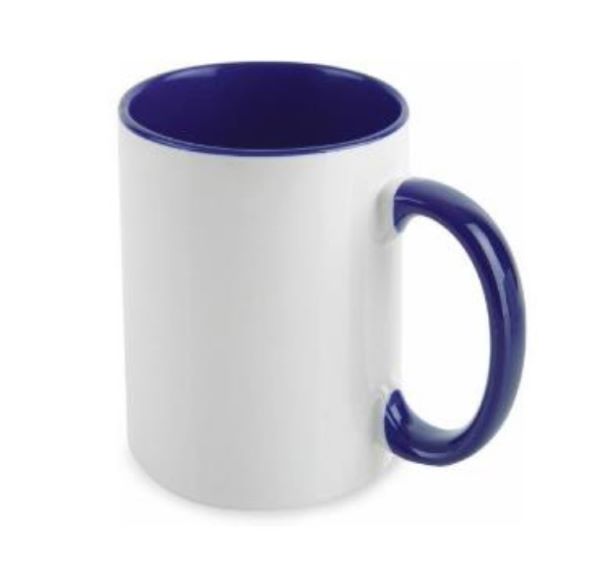 TAZA BLANCA INTERIOR Y ASSA AZUL OSCURO 15 OZ