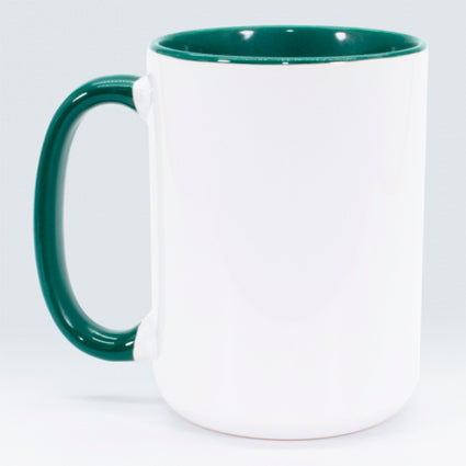 TAZA BLANCA INTERIOR Y ASA VERDE OSCURO 15 OZ