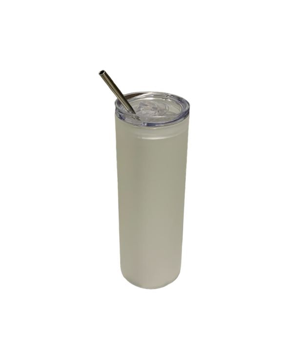 VASO VIDRIO ESMERILADO TAPA Y POPOTE 25 OZ