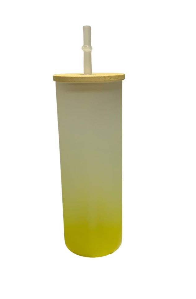 VASO VIDRIO ESMERILADO DEGRADADO AMARILLO 17 OZ PARA SUBLIMAR