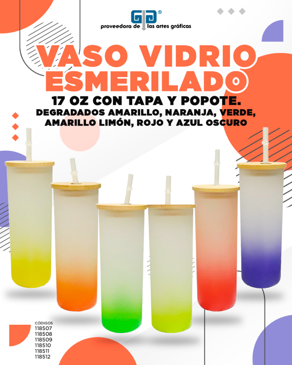 VASO VIDRIO ESMERILADO SEMI TRANSPARENTE 17 OZ PARA SUBLIMAR