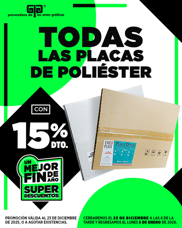 Descuento placas de poliéster y laser film  15%