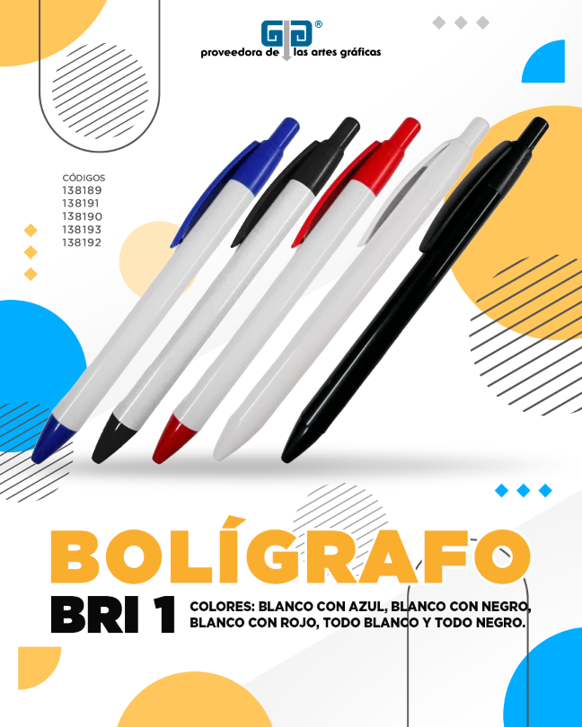 BOLIGRAFO (PLUMA) BRI 1 BLANCO CON PUNTAS Y CLIP AZUL