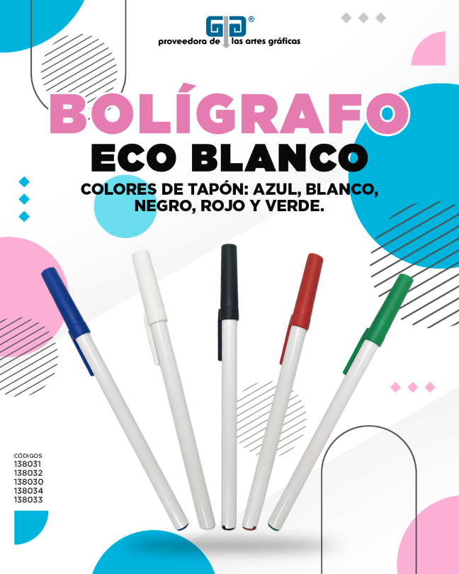 BOLIGRAFO (PLUMA) ECO BLANCO CON TAPON VERDE