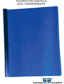 FOLDER CON COSTILLA AZUL TRANSPARENTE TAMAÑO CARTA CON 100 PIEZAS