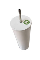 VASO ACERO INOXIDABLE 20 CON TAPA COLOR BLANCO Y PLATA ACERO