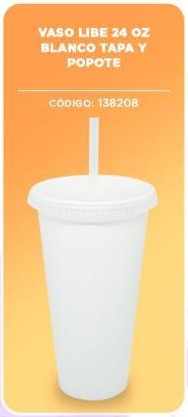 VASO LIBE 24 OZ BLANCO TAPA Y POPOTE