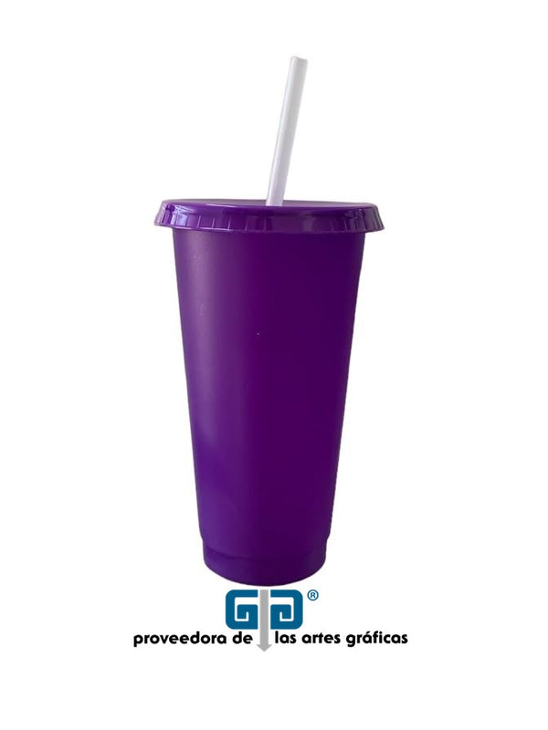 VASO LIBE 24 OZ MORADO MATE SOLIDO TAPA PLANA MORADA Y POPOTE NATURAL