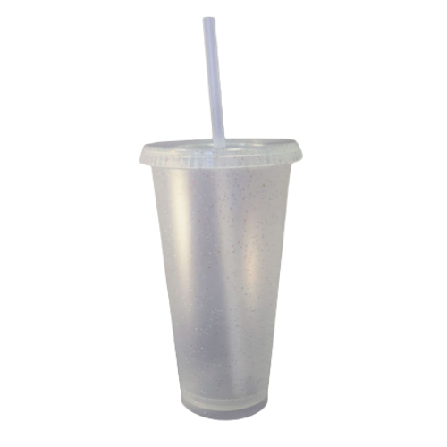 VASO LIBE 24 OZ NATURAL CON BRILLOS TAPA PLANA Y POPOTE