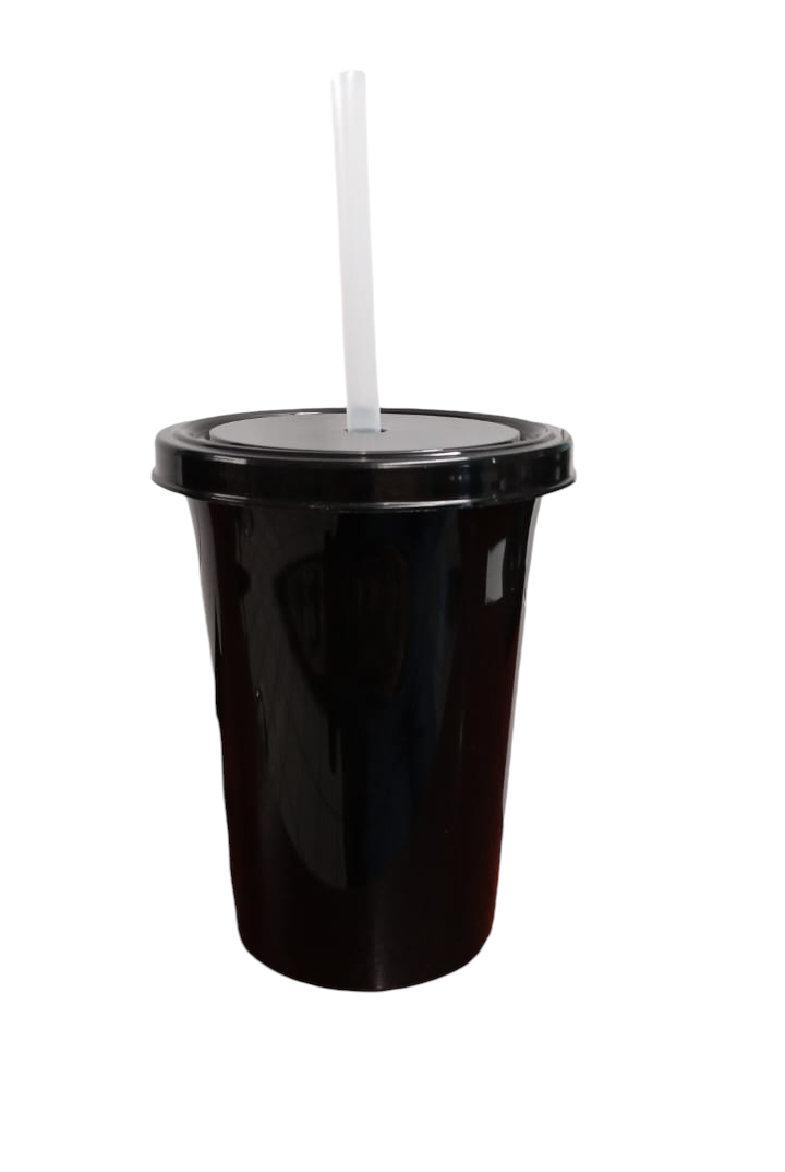 VASO 16 OZ CON TAPA Y POPOTE NEGRO