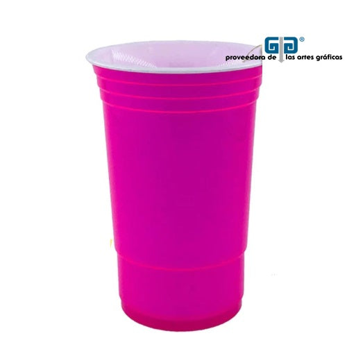 VASO 16 OZ DOBLE PARED MAGENTA FLUORESCENTE SIN TAPA