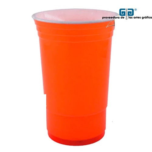 VASO 16 OZ DOBLE PARED NARANJA FLUORESCENTE SIN TAPA