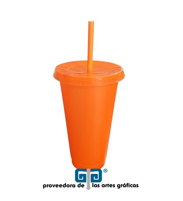 VASO LIBE 24 OZ NARANJA TAPA Y POPOTE